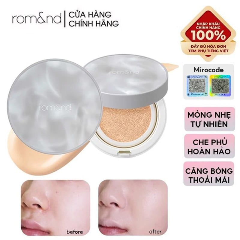 Phấn Nước Romand Che Phủ Tốt, Cho Lớp Nền Bóng Khỏe Clear Cover Cushion SPF50+ PA+++ - Hanbok Project 14g - Màu 03 Beige 23