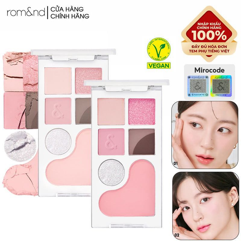 Bảng Phấn Mắt & Má Hồng Ngọt Ngào, Lấp Lánh Romand Bare Layer Palette 14g