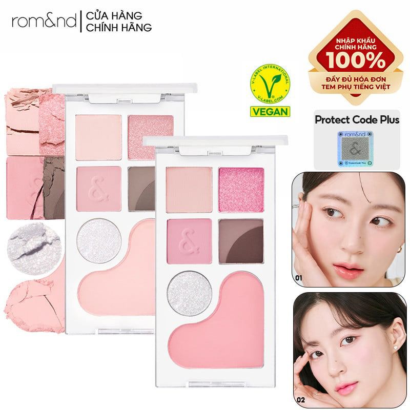 Bảng Phấn Mắt & Má Hồng Ngọt Ngào, Lấp Lánh Romand Bare Layer Palette 14g