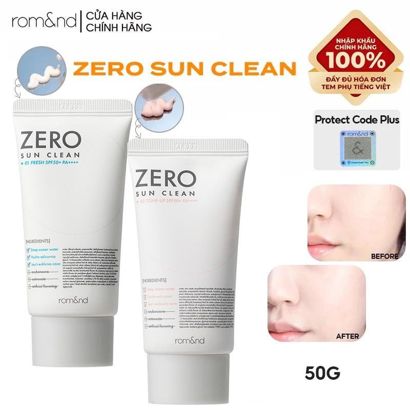 Kem Chống Nắng Kiêm Kem Lót Bảo Vệ Da Hiệu Quả Romand Zero Sun Clean SPF50+/PA++++ 50g