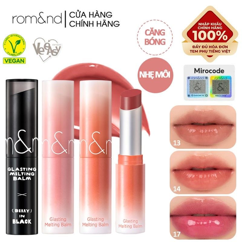 [VE-EASY] Son Dưỡng Dạng Thỏi Có Màu Thuần Chay Dưỡng Ẩm Mềm Môi Romand Glasting Melting Balm