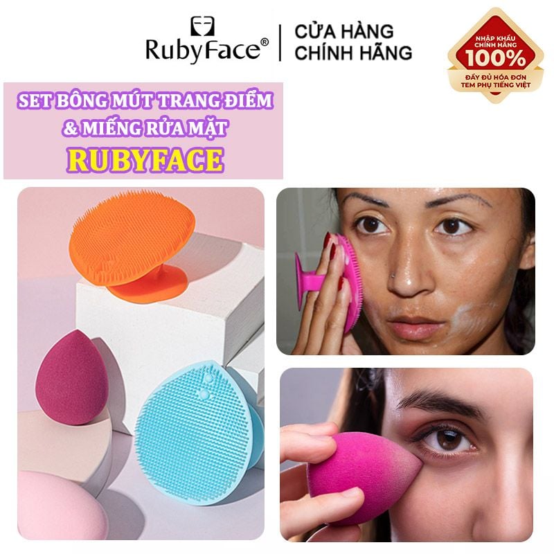 [NHẬP KHẨU] Set Bông Mút Trang Điểm Và Miếng Rửa Mặt RubyFace - SPJZS (Màu ngẫu nhiên)