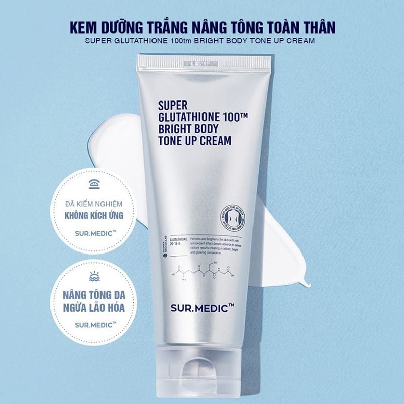 [150ml] Kem Dưỡng Thể Trắng Da Nâng Tông Sur.Medic+ Super Glutathione 100TM Bright Body Tone Up Cream