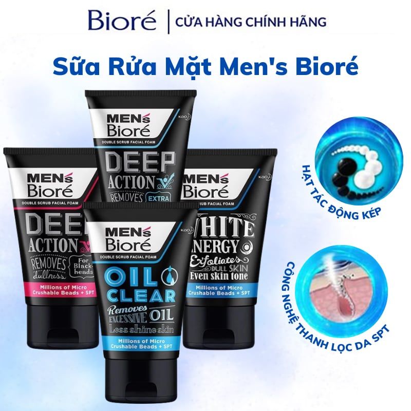 Sữa Rửa Mặt Chứa Hạt Tác Động Kép Men's Bioré Double Scrub Facial Foam 100g