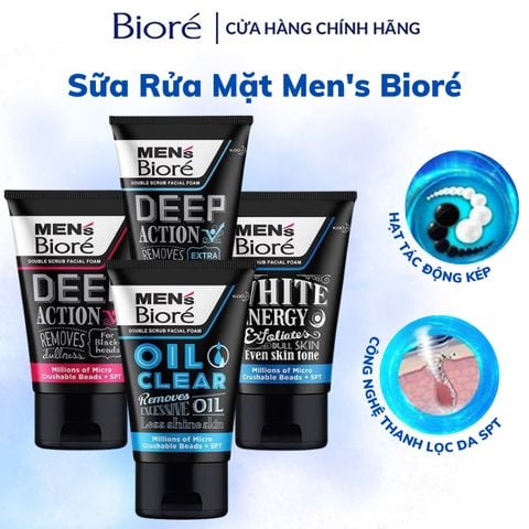 Sữa Rửa Mặt Men's Bioré Chứa Hạt Tác Động Kép Double Scrub Facial Foam 100g
