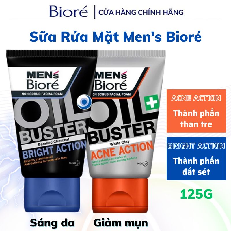 Sữa Rửa Mặt Làm Sạch Sâu, Hỗ Trợ Giảm Nhờn Men's Bioré Non Scrub Facial Foam 125g