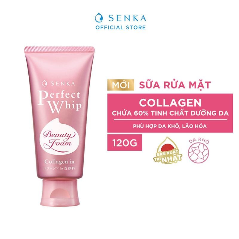 Sữa Rửa Mặt Tạo Bọt Senka Ẩm Mịn Perfect Whip Collagen In 120g