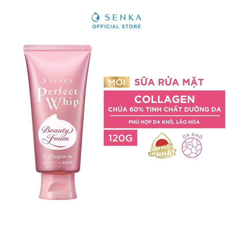 Sữa Rửa Mặt Tạo Bọt Ẩm Mịn Senka Perfect Whip Collagen In 120g