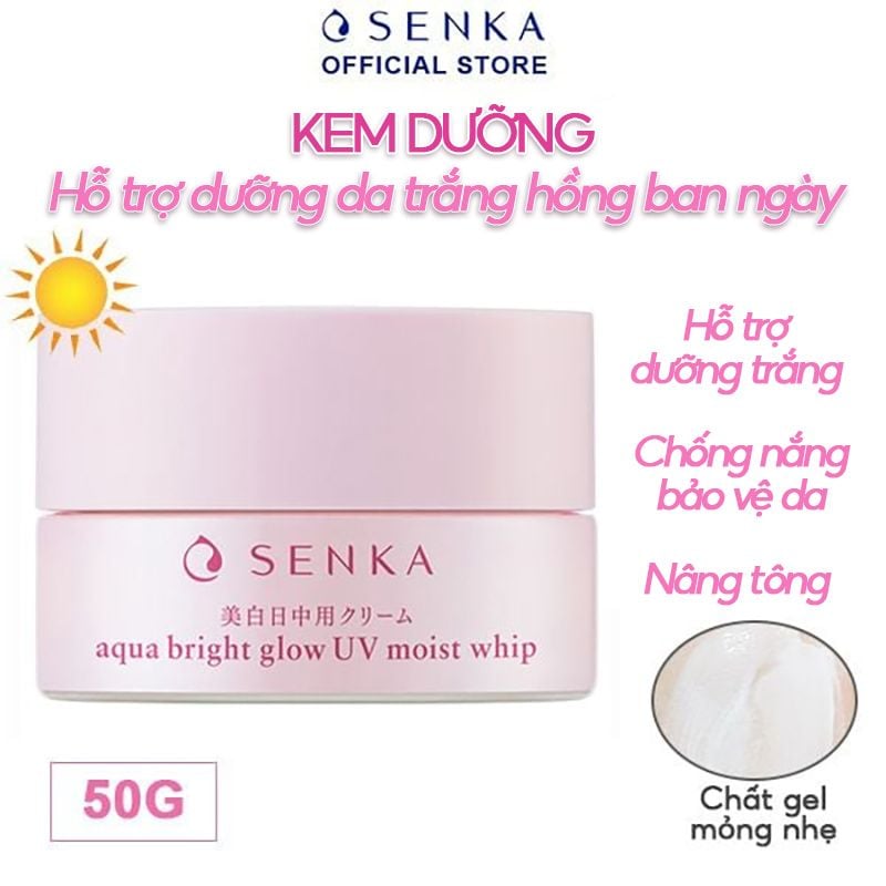 Kem Dưỡng Hỗ Trợ Sáng Da, Giảm Thâm Nám Ban Ngày Senka Aqua Bright Glow UV Moist Whip SPF25+/PA++ 50g