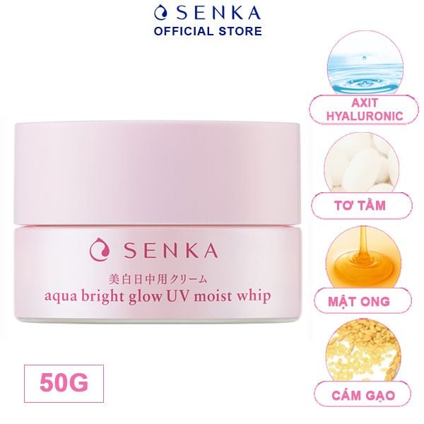 Kem Dưỡng Hỗ Trợ Sáng Da, Giảm Thâm Nám Ban Ngày Senka Aqua Bright Glow UV Moist Whip SPF25+/PA++ 50g