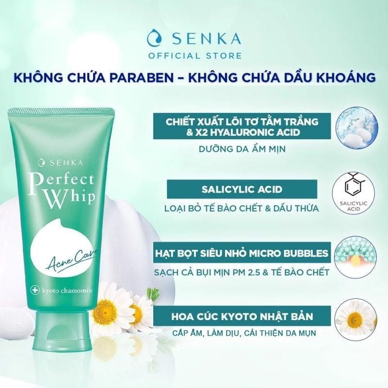 Sữa Rửa Mặt Tạo Bọt Dành Cho Da Mụn Senka Perfect Whip Acne Care 100g