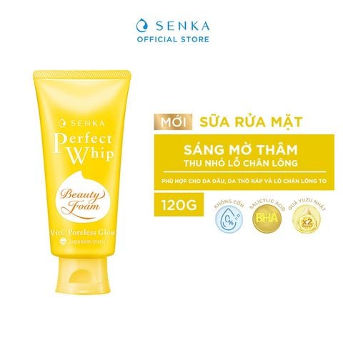 Sữa Rửa Mặt Chứa BHA, Hỗ Trợ Dưỡng Trắng, Mờ Thâm Senka Perfect Whip VitC Poreless Glow 100g