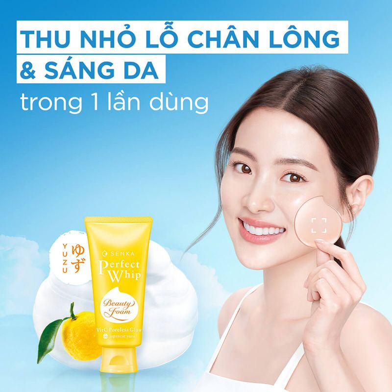 Sữa Rửa Mặt Chứa BHA, Hỗ Trợ Dưỡng Trắng, Mờ Thâm Senka Perfect Whip VitC Poreless Glow 100g