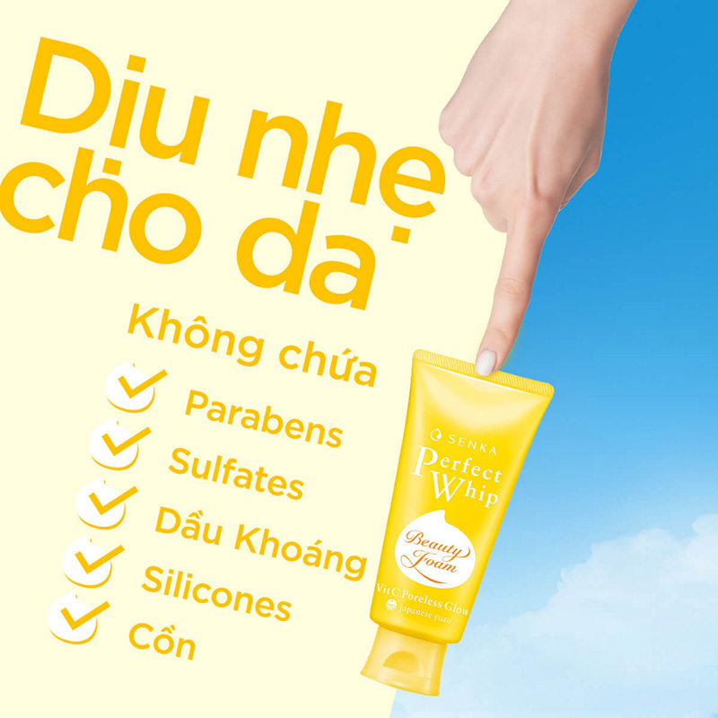 Sữa Rửa Mặt Chứa BHA, Dưỡng Trắng, Mờ Thâm Senka Perfect Whip VitC Poreless Glow 100g