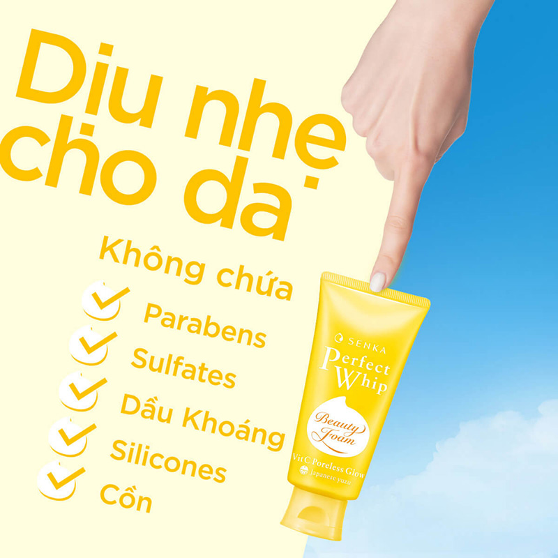 Sữa Rửa Mặt Chứa BHA, Dưỡng Trắng, Mờ Thâm Senka Perfect Whip VitC Poreless  Glow 100g