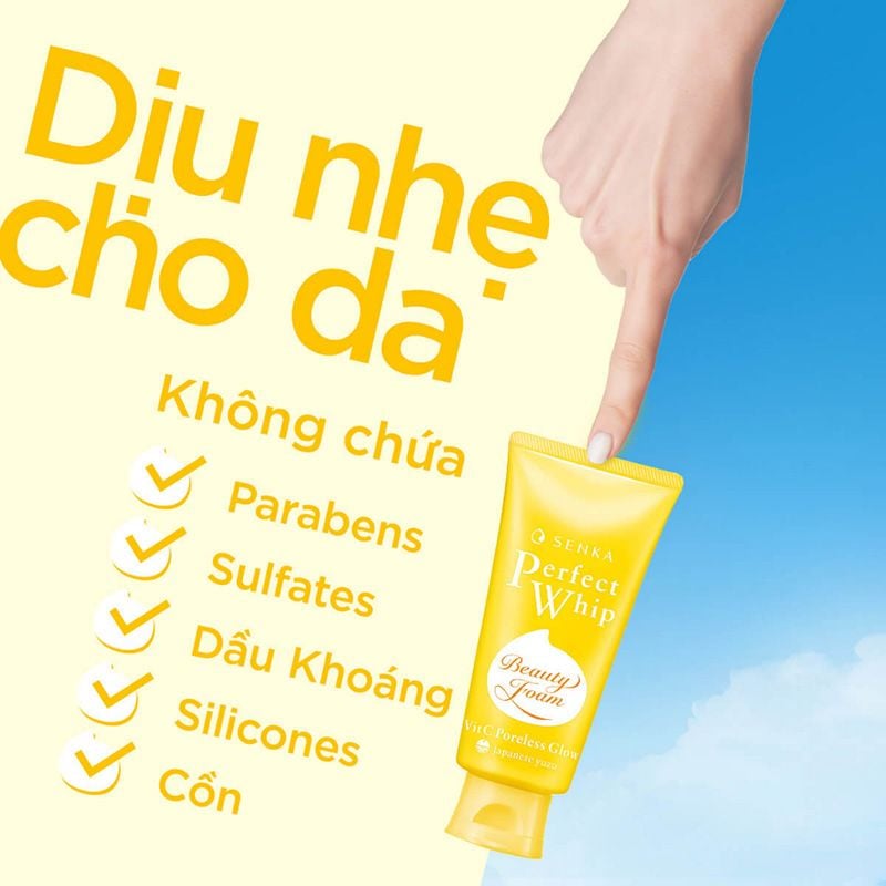 Sữa Rửa Mặt Chứa BHA, Hỗ Trợ Dưỡng Trắng, Mờ Thâm Senka Perfect Whip VitC Poreless Glow 100g