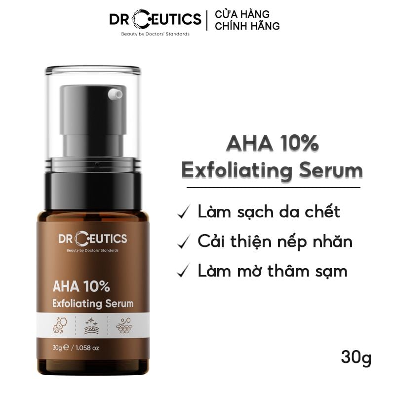 Serum DrCeutics Tinh Chất Loại Bỏ Tế Bào Chết, Làm Sáng Da, Ngăn Ngừa Lão Hóa DrCeutics AHA 10% Exfoliating Serum 30g