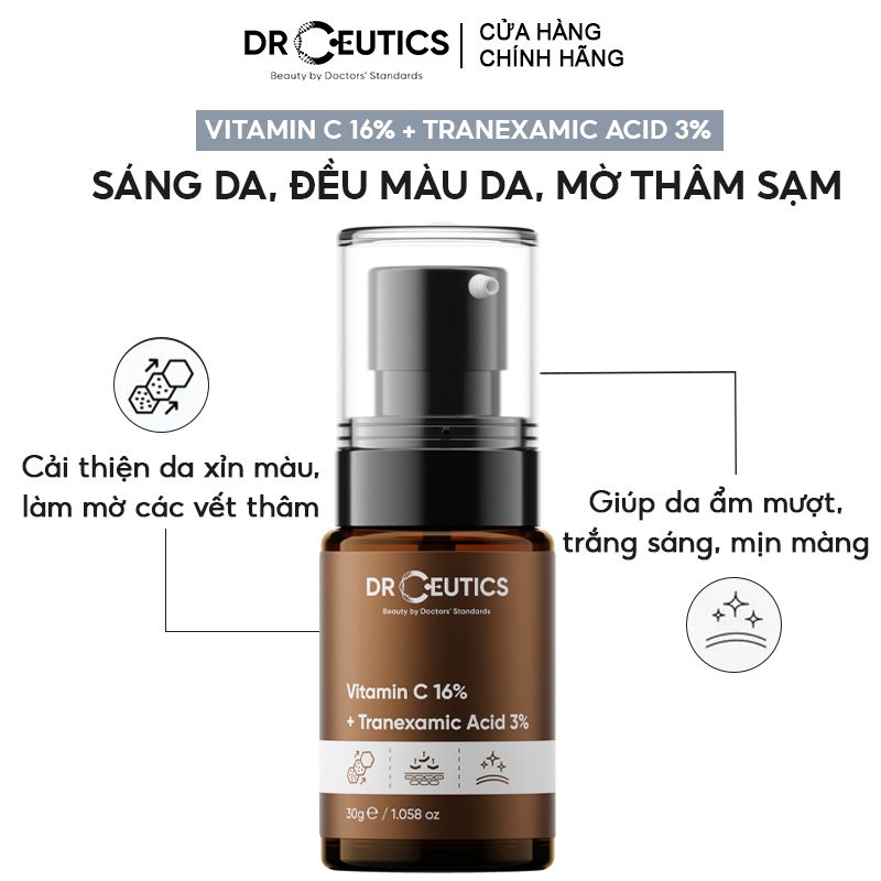 Serum DrCeutics Tinh Chất Sáng Da, Làm Đều Màu Da, Giảm Nếp Nhăn DrCeutics  Vitamin C 16% + Tranexamic acid 3% 30g