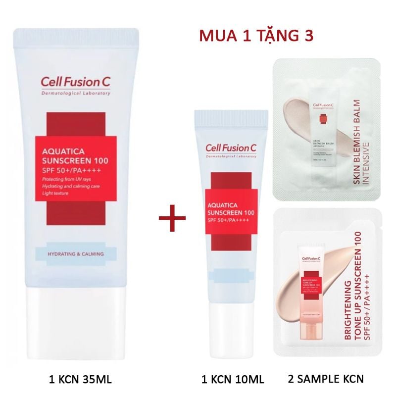 Kem Chống Nắng Cell Fusion C Cấp Ẩm, Làm Dịu Da, Cho Da Khô & Hỗn Hợp Thiên Khô Aquatica Sunscreen 100 SPF 50+/PA++++ 50ml