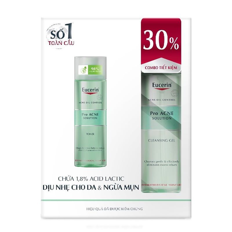 [2 Items] Bộ Làm Sạch Sâu Dầu Nhờn Cho Da Mụn Set Eucerin Acne-Oil Control Pro Acne Solution Cleansing Gel 200ml + Toner 200ml