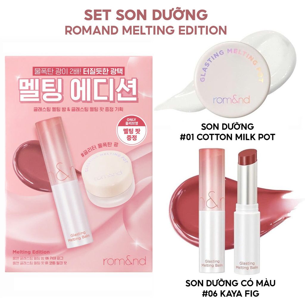 [VE-EASY] Son Dưỡng Dạng Thỏi Có Màu Thuần Chay Dưỡng Ẩm Mềm Môi Romand Glasting Melting Balm