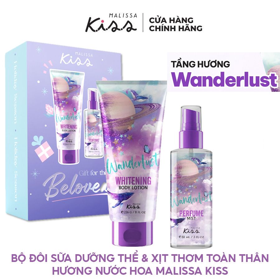 [2 Items] Bộ Đôi Sữa Dưỡng Thể & Xịt Thơm Toàn Thân Hương Nước Hoa Malissa Kiss Whitening Body Lotion & Perfume Mist - Wanderlust