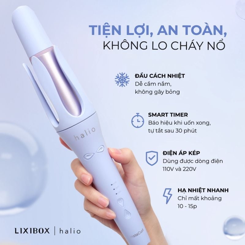 Máy Làm Tóc Tự Xoay 360 Độ Ion Âm, Dễ Tạo Kiểu Tóc Halio InstaCurl Premium Automatic Hair Styler