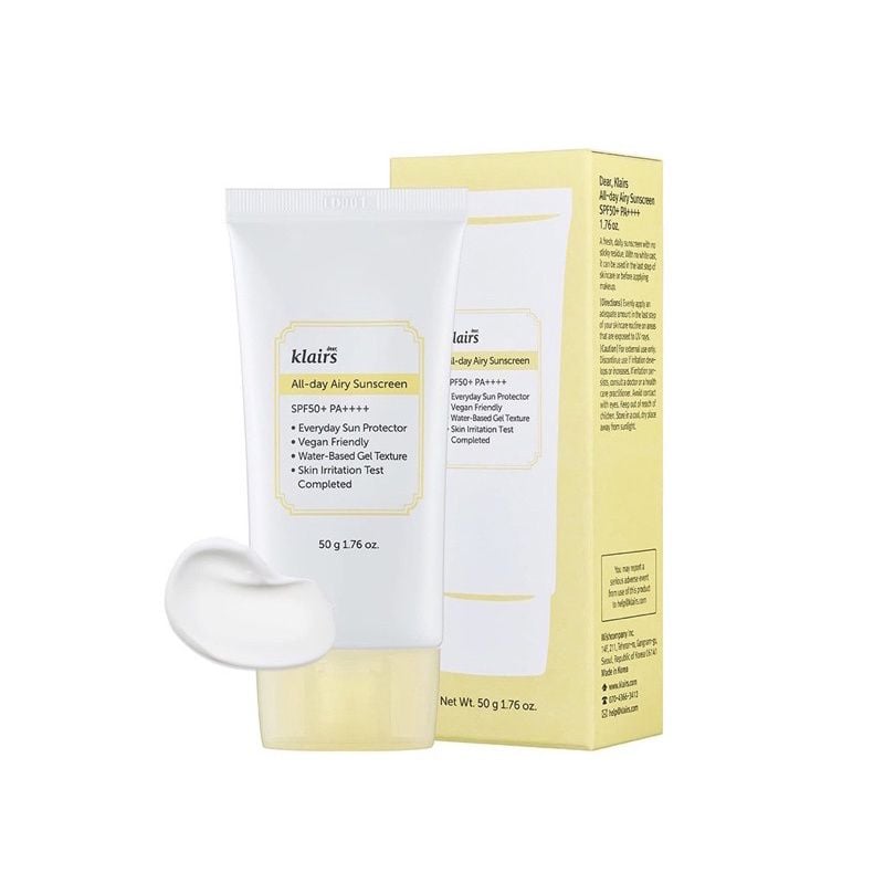 Kem Chống Nắng Klairs Mỏng Nhẹ, Cấp Ẩm Cho Da All Day Airy Sunscreen SPF50+ PA++++ 50g