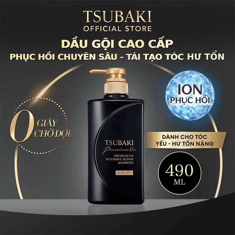 Dầu Gội Phục Hồi Hư Tổn Nặng, Giảm Gãy Rụng Tsubaki Premium EX Intensive Repair Shampoo 490ml