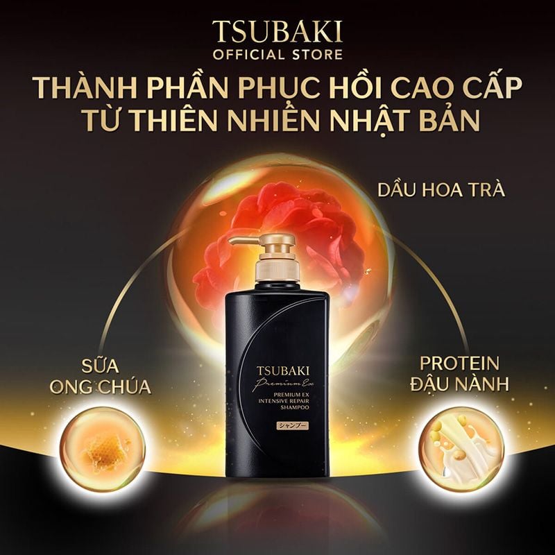 Dầu Gội Phục Hồi Hư Tổn Nặng, Giảm Gãy Rụng Tsubaki Premium EX Intensive Repair Shampoo 490ml