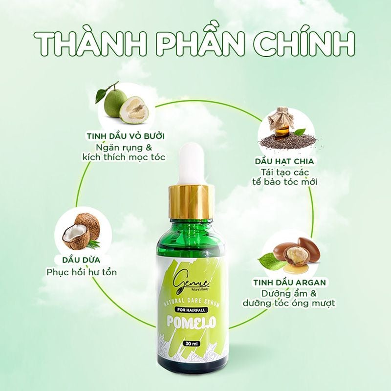 Tinh Dầu Bưởi Ngăn Ngừa Gãy Rụng, Hỗ Trợ Mọc Tóc Gennie Natural Care Serum Pomelo For Hairfall 30ml