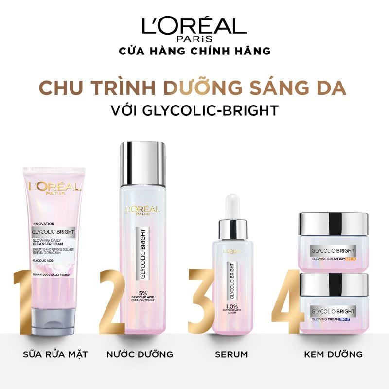 Nước Dưỡng Hỗ Trợ Làm Sáng Da L'oreal Glycolic - Bright Glowing Peeling Toner 128ml