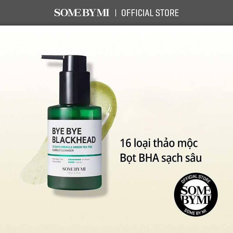 Sữa Rửa Mặt Sủi Bọt Some By Mi Hỗ Trợ Cải Thiện Mụn Đầu Đen Bye Bye Blackhead 30 Days Miracle Green Tea Tox Bubble Cleanser 120g