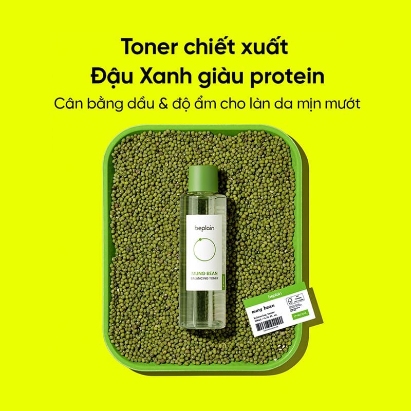 Nước Hoa Hồng Beplain Làm Sạch Dịu Nhẹ, Cân Bằng Độ pH Mung Bean Balancing Toner 200ml