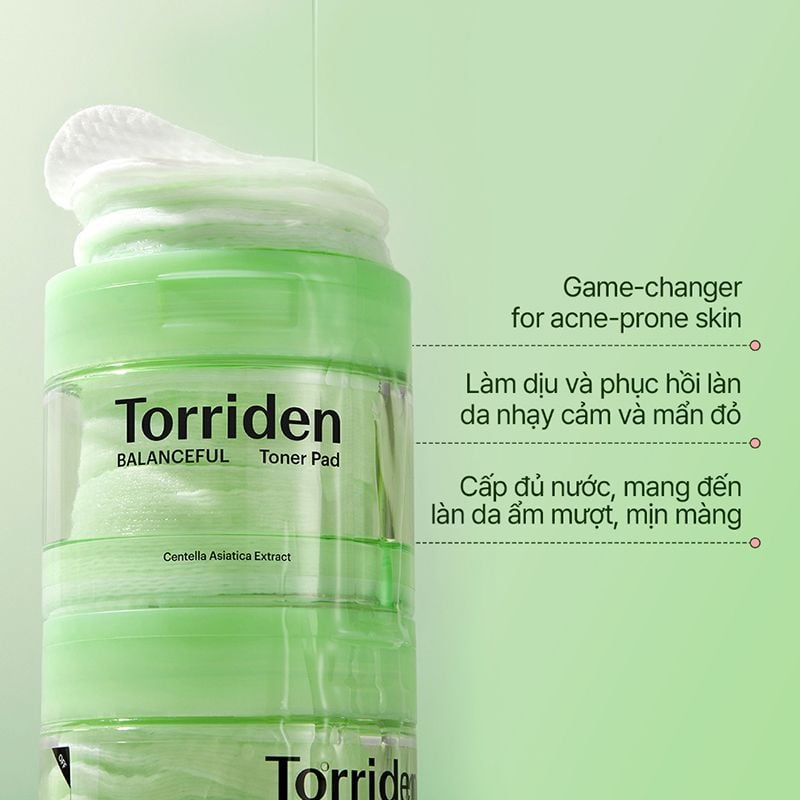 Toner Pad Torriden Làm Dịu Da Mụn, Cân Bằng Da, Cấp Ẩm Balanceful Cica Toner Pad 60 miếng