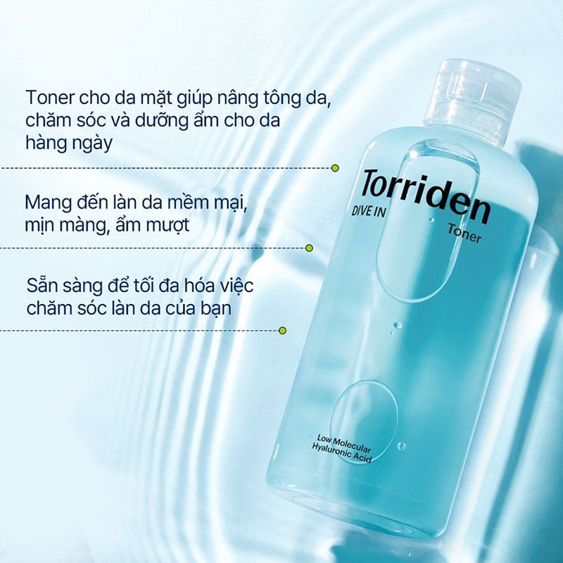 Nước Hoa Hồng Torriden Dưỡng Ẩm, Làm Dịu Da Dive-In Low Molecular Hyaluronic Acid Toner 300ml