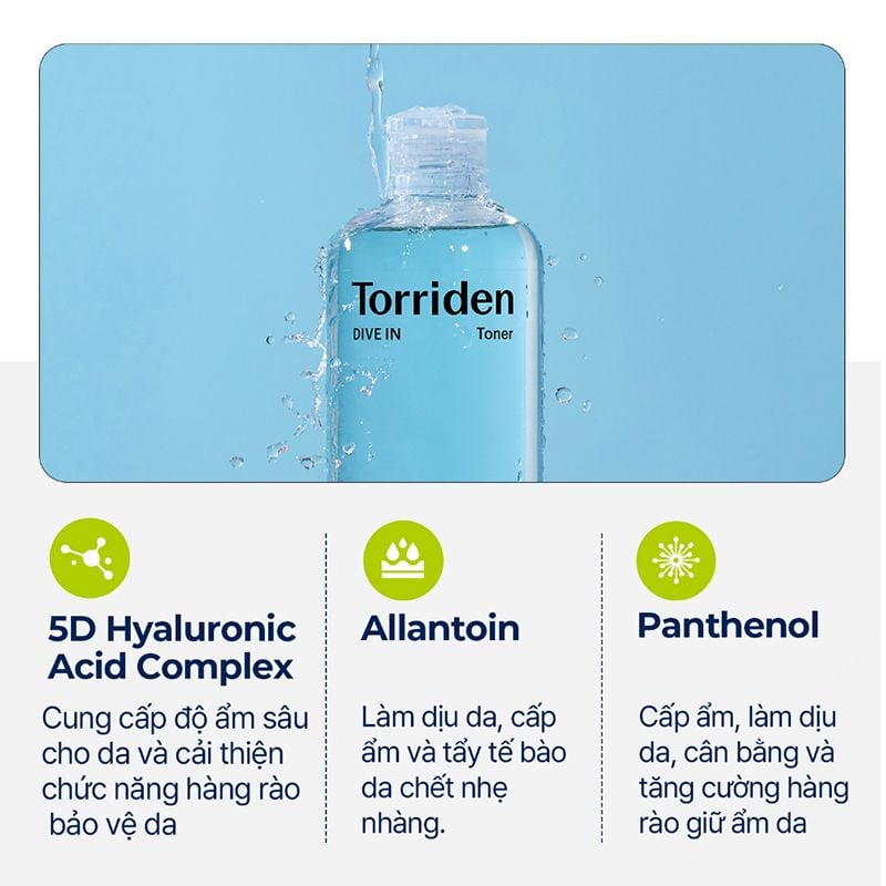 Nước Hoa Hồng Torriden Dưỡng Ẩm, Làm Dịu Da Dive-In Low Molecular Hyaluronic Acid Toner 300ml