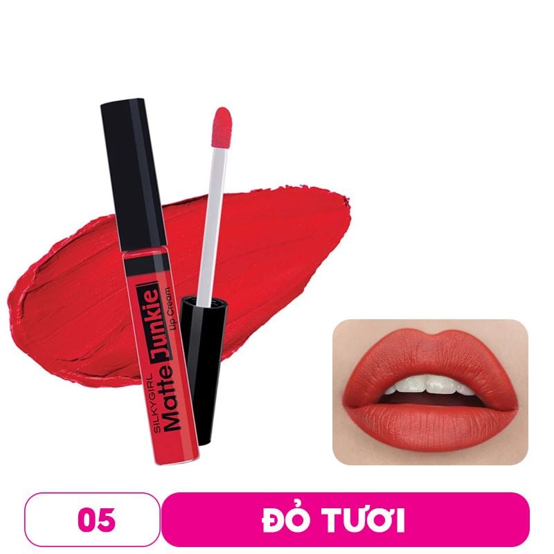 Son Kem Lì Nhẹ Môi, Giữ Môi Luôn Căng Mọng, Lâu Trôi Silkygirl Matte Junkie Lip Cream 5.8g #05 VIXEN