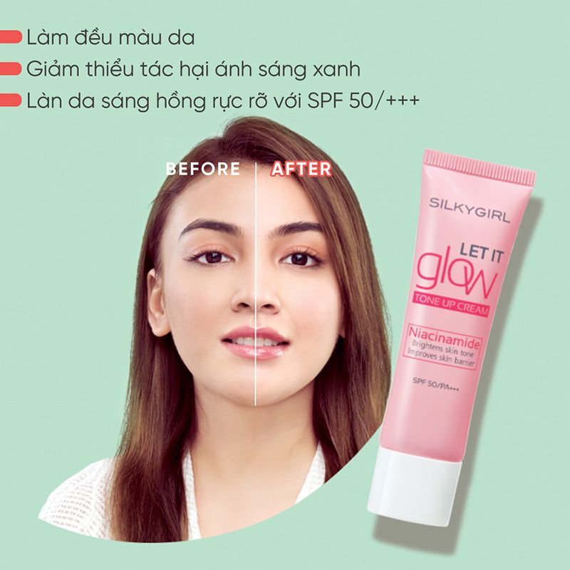 Kem Lót Nâng Tông, Làm Sáng Da Silkygirl Let It Glow Tone Up Cream SPF 50 PA+++ 25ml