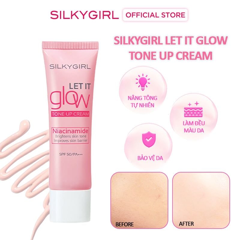 Kem Lót Nâng Tông, Làm Sáng Da Silkygirl Let It Glow Tone Up Cream SPF 50 PA+++ 25ml