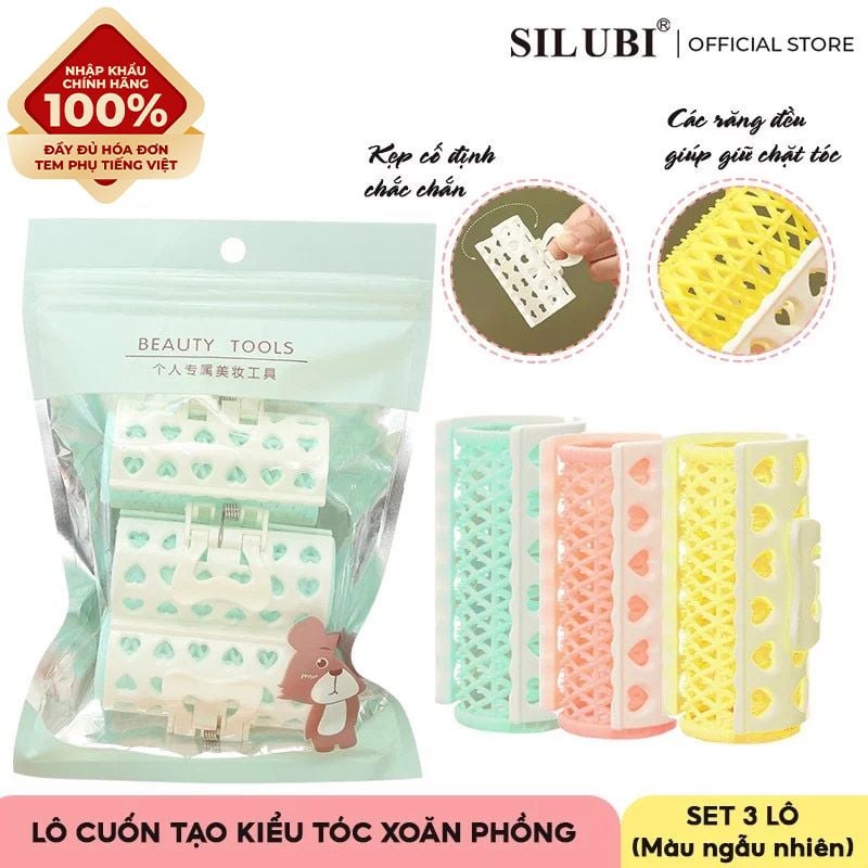 [NHẬP KHẨU] Set 3 Lô Cuốn Có Kẹp Cố Định Tạo Kiểu Tóc Xoăn Phồng Silubi (Màu ngẫu nhiên) #S908