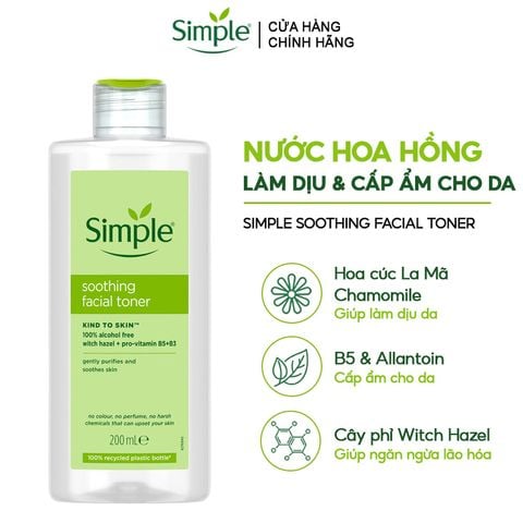 Nước Hoa Hồng Simple Làm Dịu, Cân Bằng Độ Ẩm Soothing Facial Toner 200ml