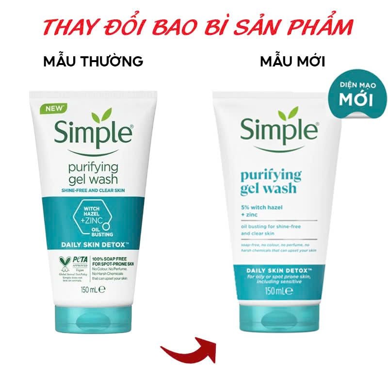 Gel Rửa Mặt Simple Không Chứa Xà Phòng Kiềm Dầu, Ngừa Mụn Cho Da Nhạy Cảm Purifying Gel Wash 150ml
