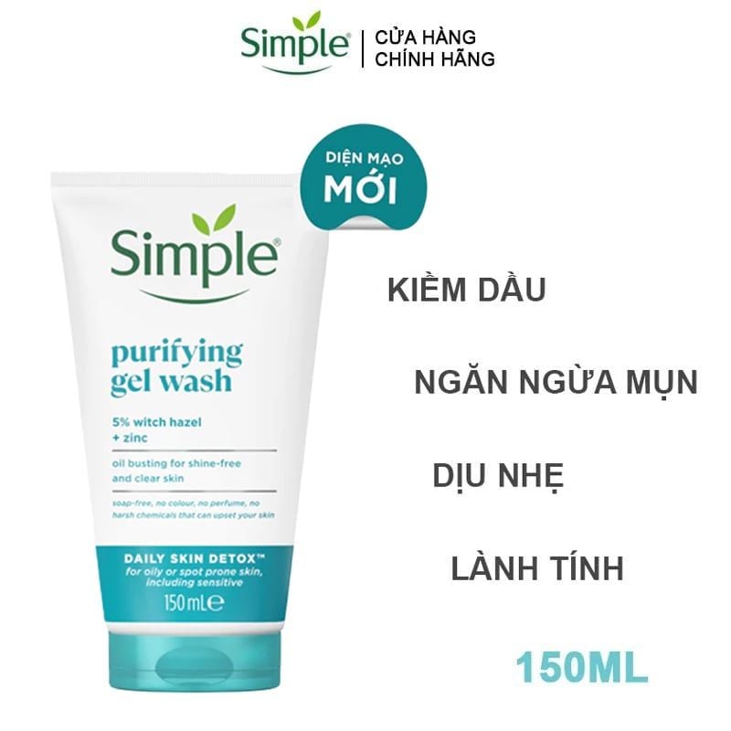 Gel Rửa Mặt Simple Không Chứa Xà Phòng Kiềm Dầu, Ngừa Mụn Cho Da Nhạy Cảm Purifying Gel Wash 150ml