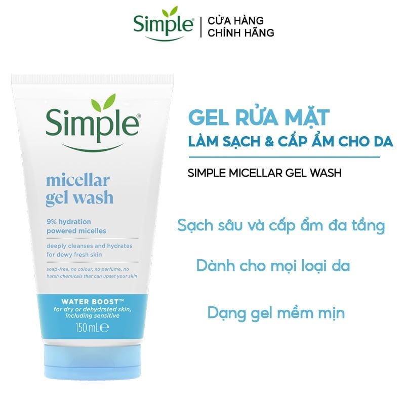 Gel Rửa Mặt Simple Dưỡng Ẩm Micellar Gel Wash 150ml