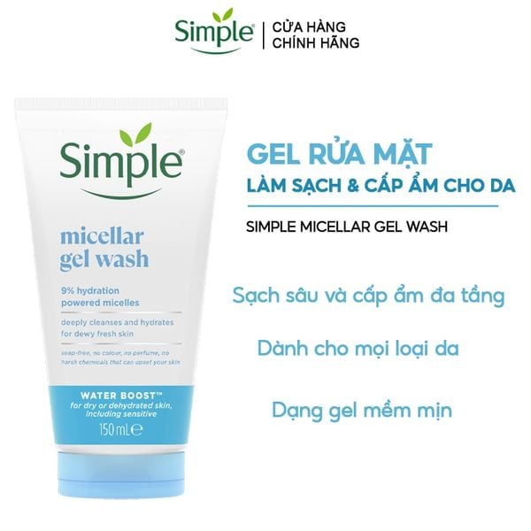 Gel Rửa Mặt Dưỡng Ẩm Simple Micellar Gel Wash 150ml