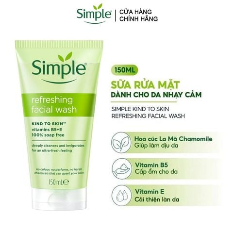 Sữa Rửa Mặt Simple Dịu Nhẹ, Dành Cho Da Nhạy Cảm Refreshing Facial Wash 150ml