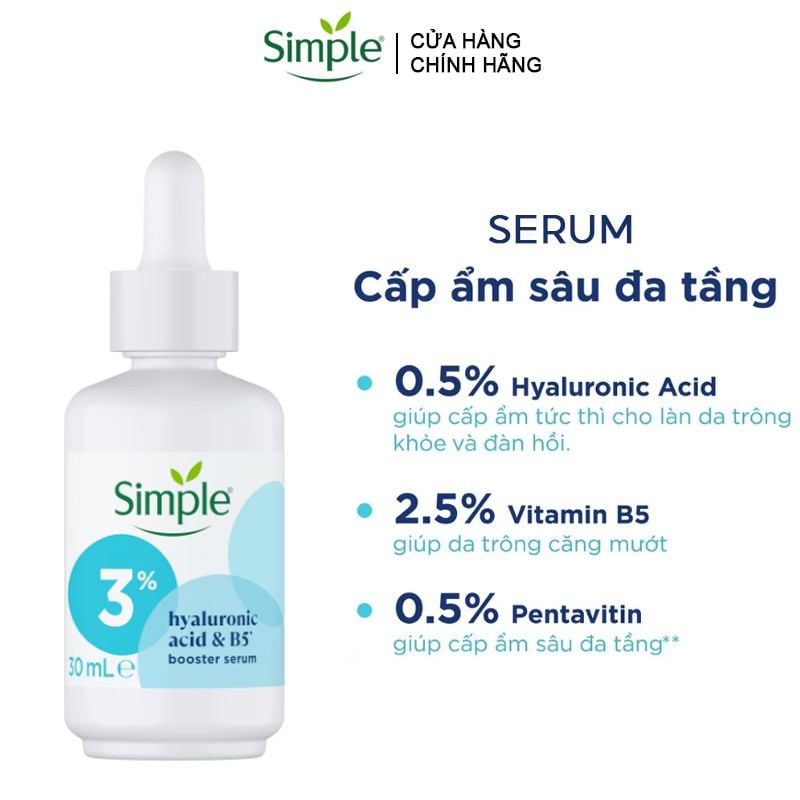 Serum Simple Cấp Ẩm Sâu Hyaluronic Acid & B5 Serum 30ml