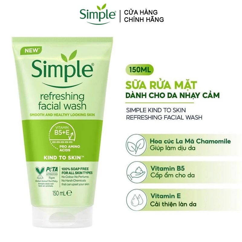 Sữa Rửa Mặt Dịu Nhẹ, Dành Cho Da Nhạy Cảm Simple Kind To Skin Refreshing Facial Wash 150ml