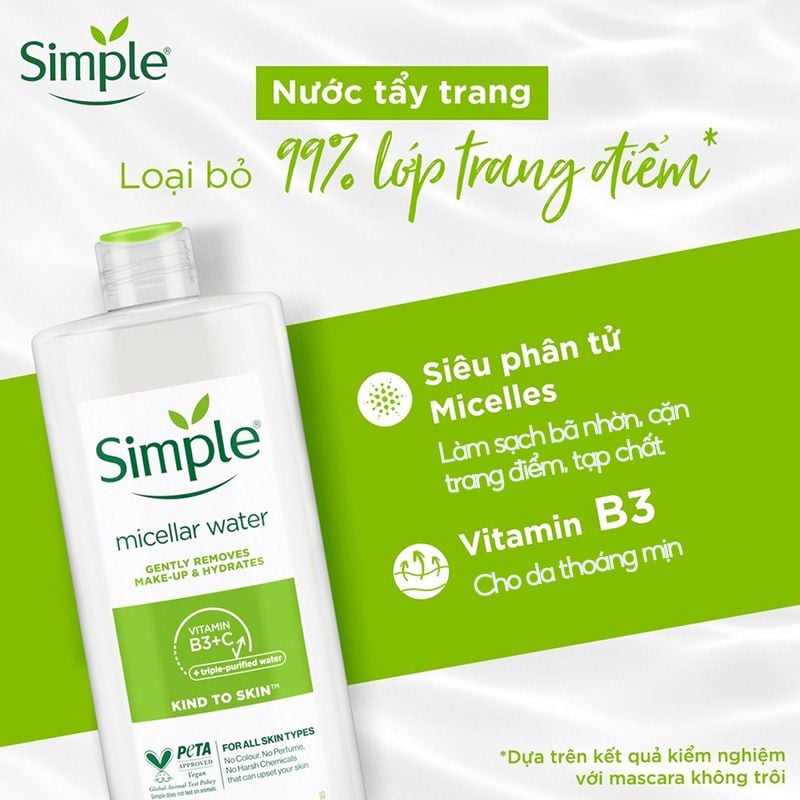 Nước Tẩy Trang Simple Lành Tính Kind To Skin Micellar Cleansing Water 400ml